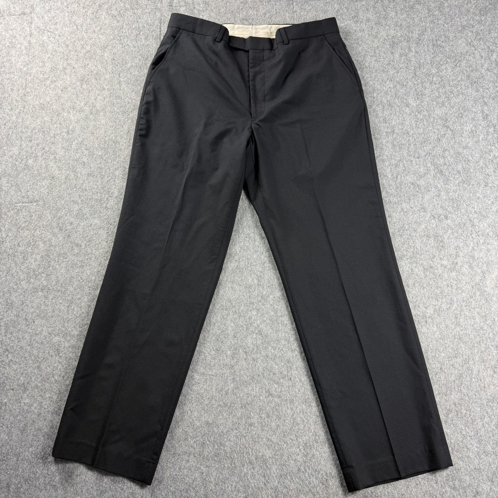 Austin Reed Mens Black Dress Pants 35X31 Flat Front Straight Leg Trousers Read